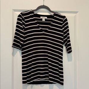 White House Black Market Black and White Striped Short Sleeve Tee
